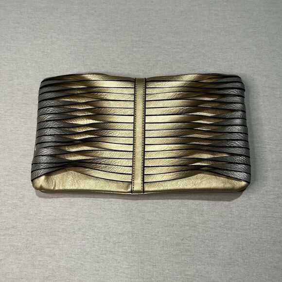 Sondra Roberts Gold/Silver Twist Fold Over Clutch, Unique, Soft Leather - Picture 1 of 5
